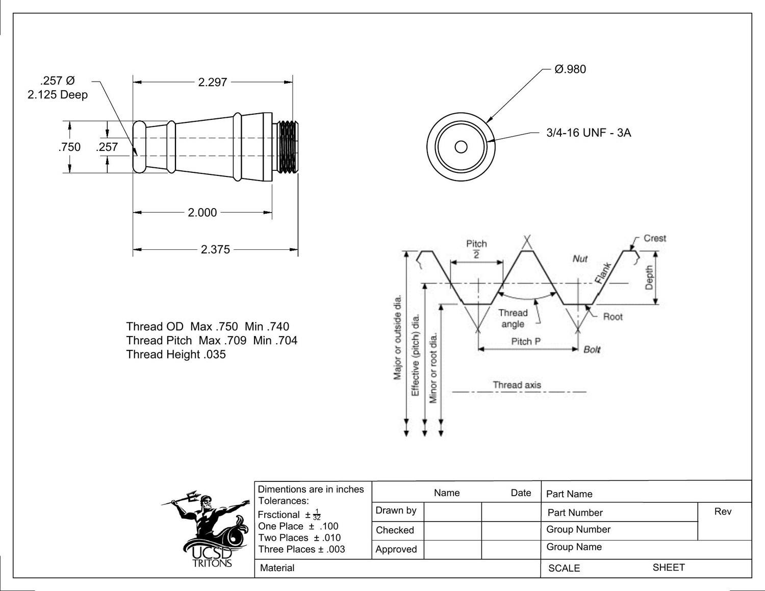 A dimensioned engineering drawing of the cannon barrel