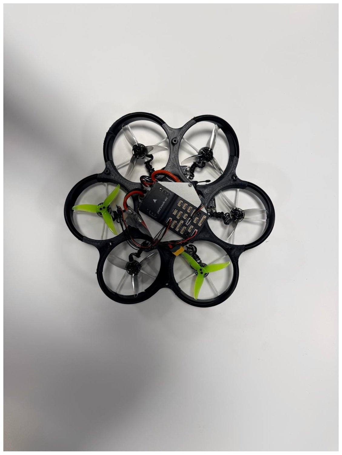 Top-down view of the finished six-rotor drone