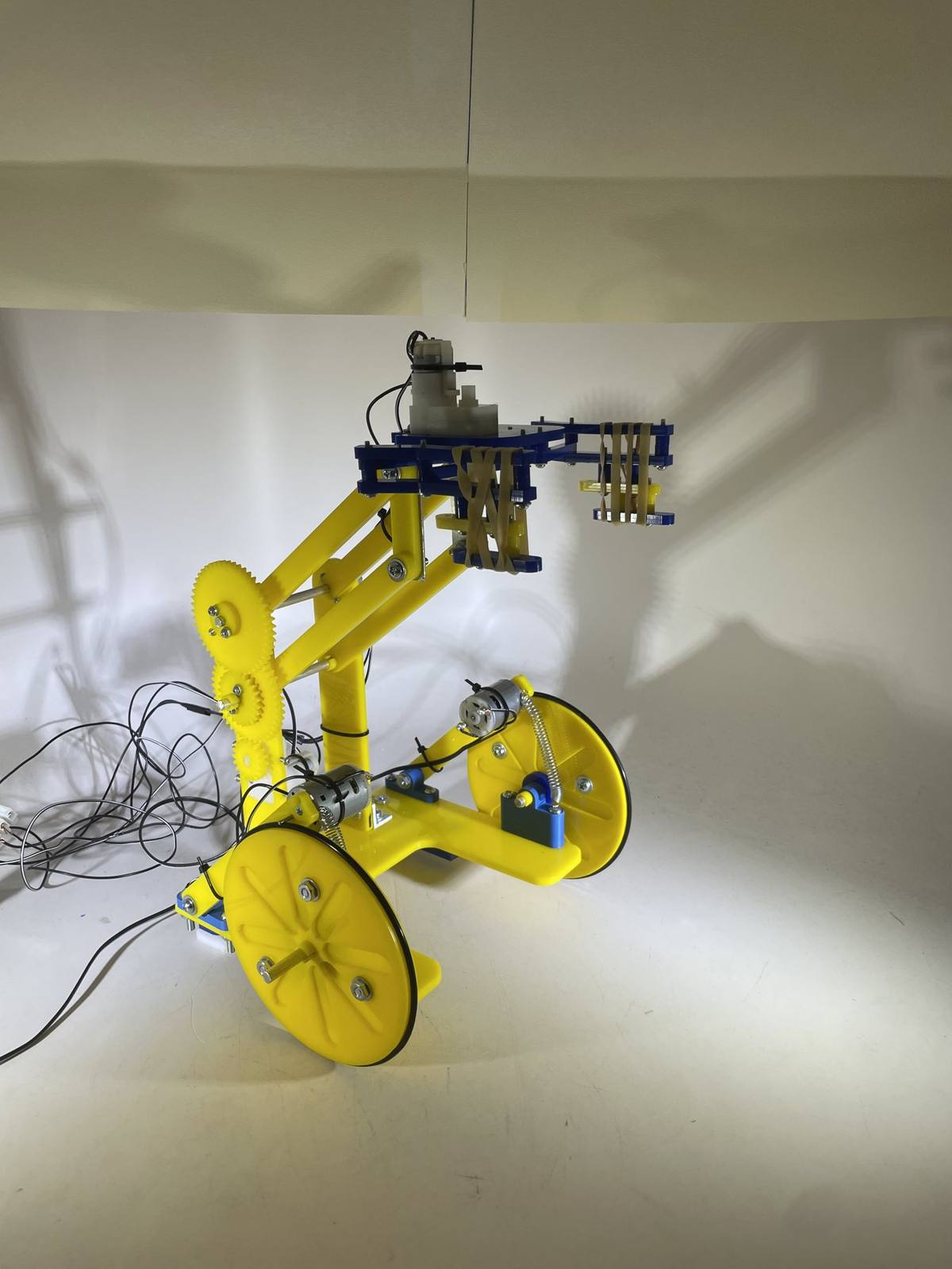 The robot's arm, gear train, and drivetrain up close
