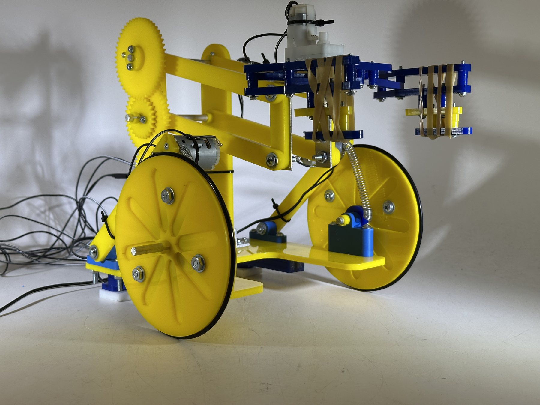 The yellow MAE3 competition robot, full view